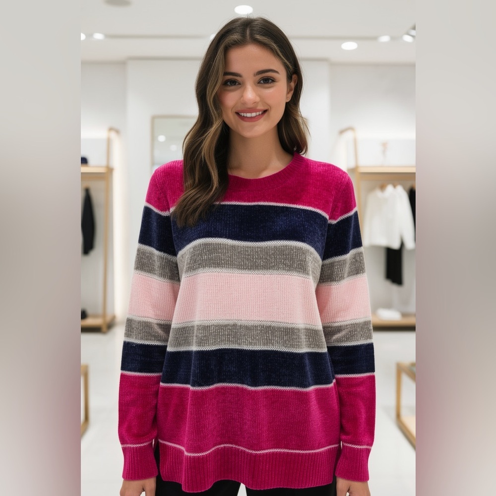 Maison Jules Ultra-Soft & Cozy Striped Chenille Sweater